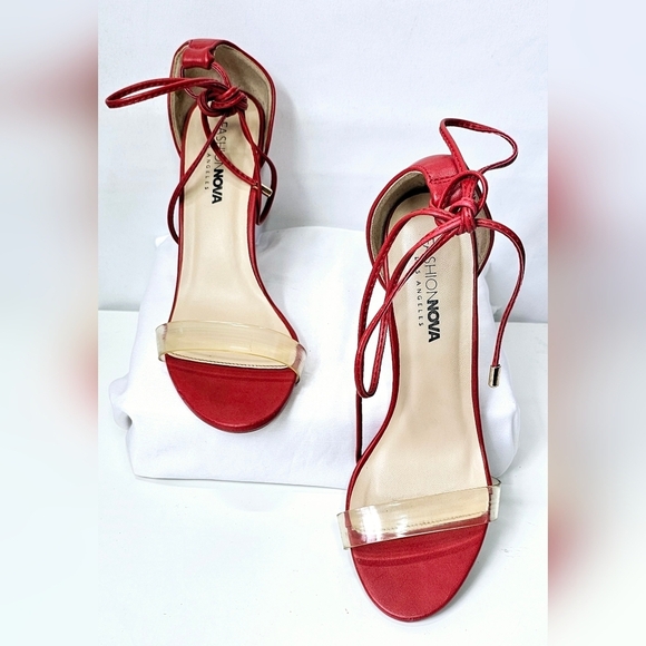 Size 8 Red Stiletto Sandal Heels - Picture 1 of 6